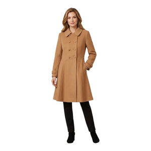 NWT Allegra K Camel Double Breasted Princess A-Line Coat Size L
